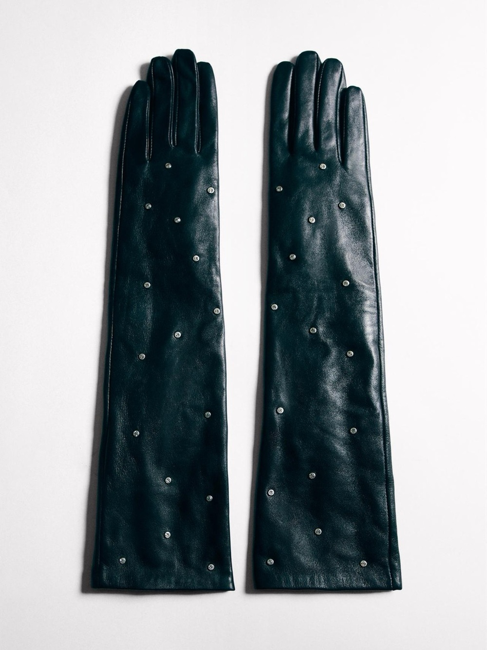 NWT: Zara Black Long Leather Crystal 💎Studded Opera Gloves in Sz: M